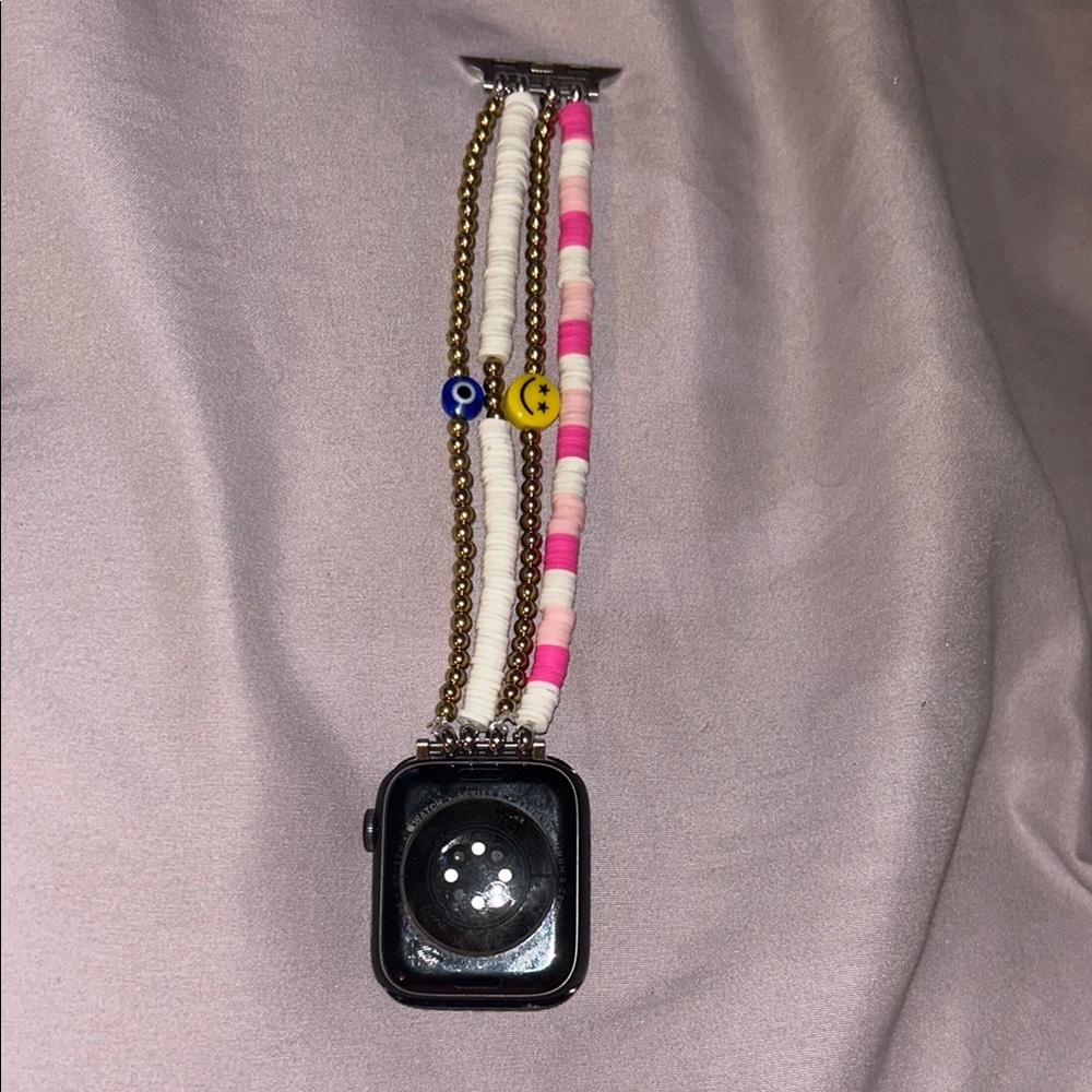 Apple Pink and White Beaded Watch Band